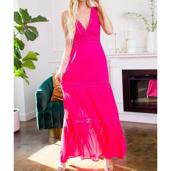 SWEET LOVELY BY JEN Dresses & Skirts - NEW SWEET LOVELY BY JEN crochet lace woven maxi dress in fuschia